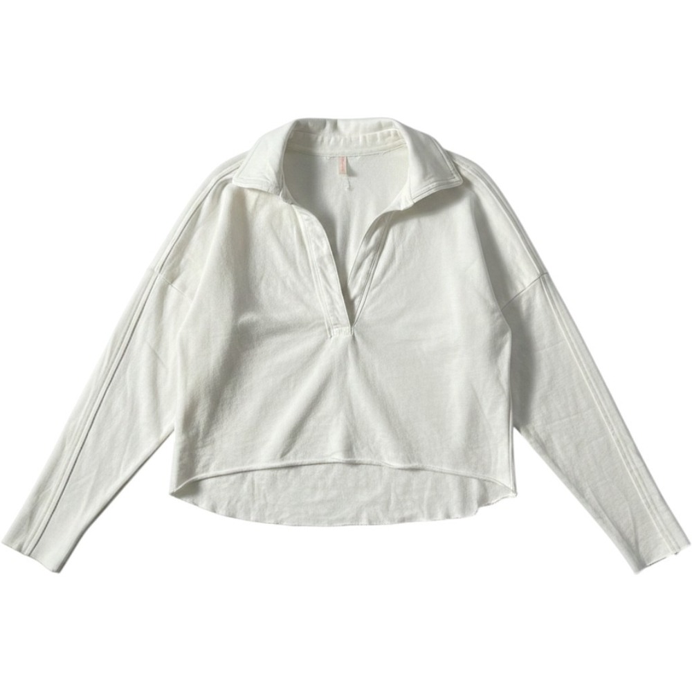 Free People Movement‎ White V-Neck Cropped Pullover Sweatshirt Women Small